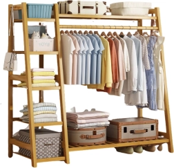 Бамбукова закачалка за дрехи с 5 рафта – 130 см