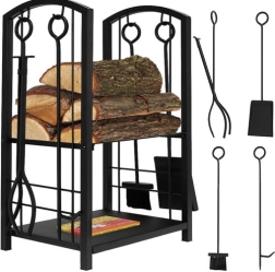 Стойка за каминна дървесина с инструменти