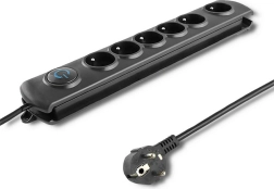 Surge-protected power strip, 6 outlets, 5 m cable