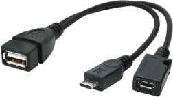 USB OTG адаптер micro‑USB към USB 2.0 с допълнително захранване, 15 см
