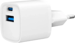 Mini USB‑A/USB‑C 20 W Charger with PD and QC 3.0 – White