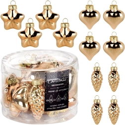 Стъклени коледни украшения златни 4–4,5 см, комплект 12 бр.