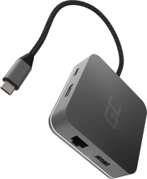 USB‑C хъб GREEN CELL 6в1 с HDMI, RJ45 и захранване USB‑C PD