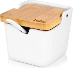 Керамична захарница 250 мл с бамбуков капак и лъжичка