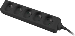 Extension cable 3m, black, 5 sockets, copper cable
