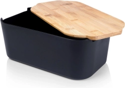 Кутия за хляб с бамбуков капак и дъска, черна 33 × 18,5 × 12 см