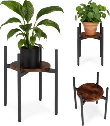 Loft plant stand made of steel with wooden shelf modernhome