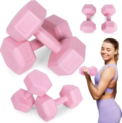 Set of Hex Dumbbells 2×3 kg Pink ModernHome