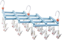 Foldable laundry hanger with clips, 19 clips, light blue