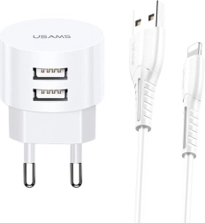 USAMS T20 wall charger with 2xUSB 2.1A Lightning