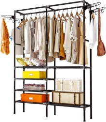 Двоен стойка за дрехи RUHHY loft с рафтове