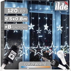 Светлинна висяща гирлянда със звезди 120 LED, 2,5 м, студено бяла