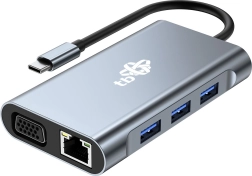 USB‑C hub 8‑in‑1 with HDMI, VGA, RJ45 and PD power
