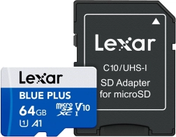Lexar microSDXC Blue Plus 64 GB A1 U1 V10 с адаптер