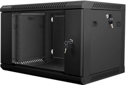 Стенен сървърен шкаф 19'' 6U 600x450mm черен със стъклени врати