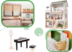 Дървена къща за кукли LULILO FLORO бохо с LED, 78 см