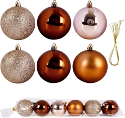 Shatterproof amber Christmas baubles 7 cm, set of 6