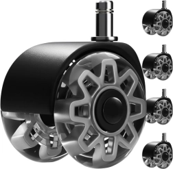 Сиви колелца за офис стол 2,5" RUHHY, комплект 5 бр., тихи, не надраскват пода