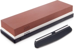 Double-sided knife sharpening stone 18.5 × 6 × 3 cm with angle guide clip