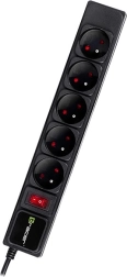 PowerGear 5m Black Power Strip with 5 Sockets