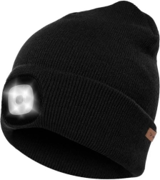Зимна шапка beanie с LED фенерче USB Trizand, черна