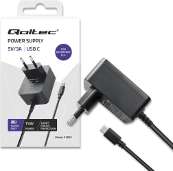 USB‑C 15 W charger for Raspberry Pi 4 with Power Delivery – black