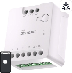 Умен Wi‑Fi превключвател SONOFF MINI‑D с поддръжка на MATTER (AC/DC 12–48 V, безпотенциален)