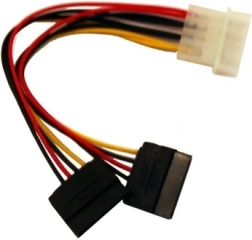 Захранващ кабел MOLEX към 2× SATA, 0,15 м