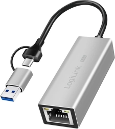 USB-A/USB-C to 2.5G Ethernet Adapter, Gray