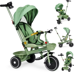 Детска триколка 2 в 1 с покрив и въртяща се седалка ECOTOYS – зелена