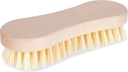 Wooden scrubbing brush with stiff bristles