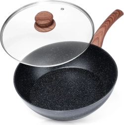 Гранитен дълбок тиган със стъклен капак BLACK&WOOD 28 см, 3,5 л