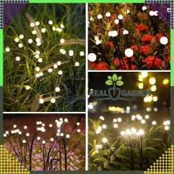 Соларни градински лампи с колче, сфера, 6 LED, датчик за здрач, 2 бр.
