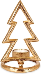 Gold aluminum candle holder in the shape of a Christmas tree 16 cm
