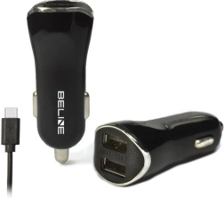Car charger 2× USB + USB‑C 2.1 A black