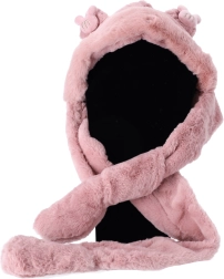 Kids' plush 3-in-1 hat with scarf and gloves – Pink