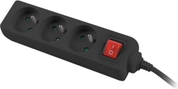 Power strip 1.5m black 3 sockets with switch