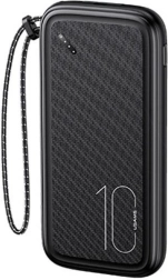 USAMS power bank 10000 mAh, 2× USB, USB‑C, LED, black