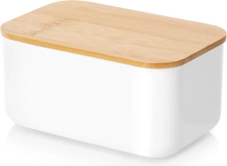 White steel butter dish with bamboo lid