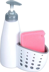 Дозатор за миещ препарат с поставка за гъба 370 мл, бял