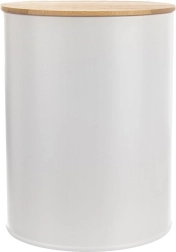 Kitchen food storage canister made of white metal with bamboo lid 2.3 l