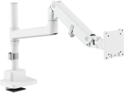 Бяло газово рамо за монитор със стяга за бюро, 57" / 27 кг, VESA 75x75 и 100x100