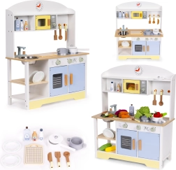Дървена детска кухня с фурна, пералня и микровълнова ECOTOYS – 12 аксесоара