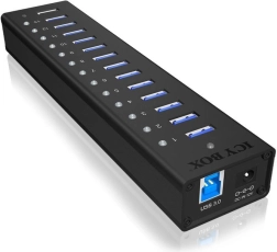 Icy Box активен USB 3.0 хъб от алуминий, 13 порта + порт за зареждане