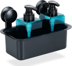 Черна стенна душ-поставка с вендузи 23,5 × 13,5 × 15 см VILDE