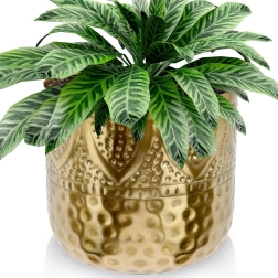 Gold metal flower pot cover 19 × 18 cm with hammered pattern