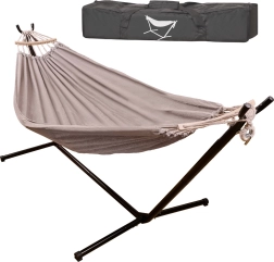 Градински люлеещ се хамак със стойка и дървена разделителна летва