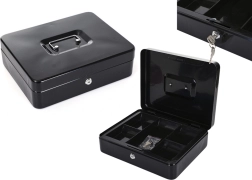 Double-layer metal cash box with dividers and two keys black