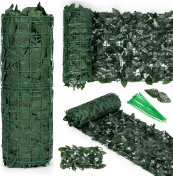 Изкуствен жив плет 300 × 50 см, тъмнозелена балконска преграда с маскиращ ефект