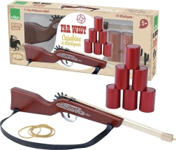 Vilac Wild West Rifle – wooden rubber band toy with can shooting
